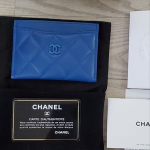Chanel Blue Flat Cardholder with Rainbow Hardware